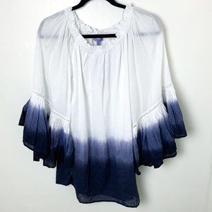 Premise oversized swing blouse ombre dip dye white blue small